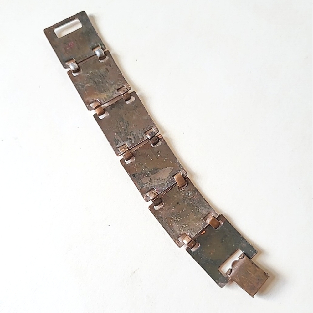 ENAMELED COPPER LINK BRACELET - VINTAGE but VERY SHORT 5 3/4" LENGTH - Picture 5 of 7